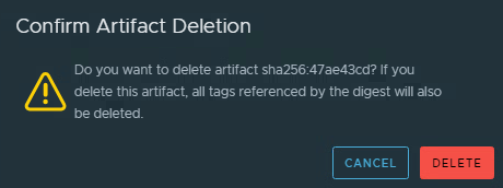 The confirm artifact deletion dialog