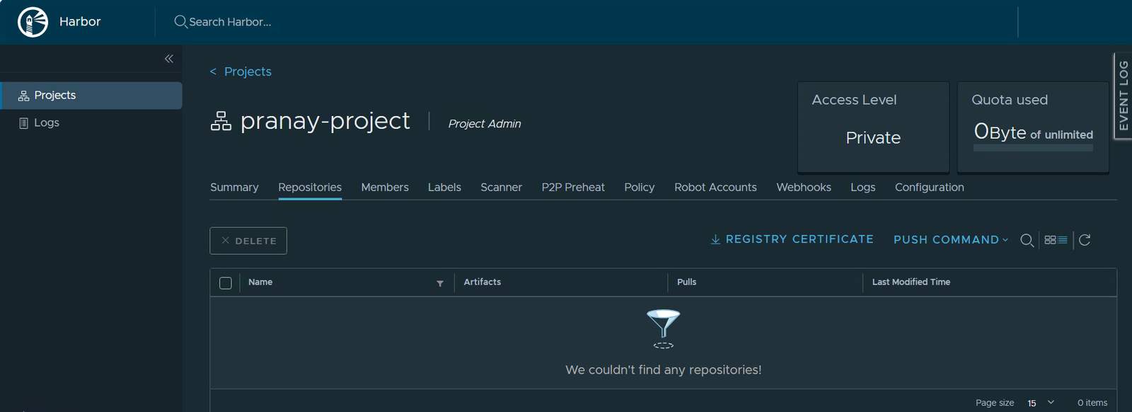 The Repositories tab, empty