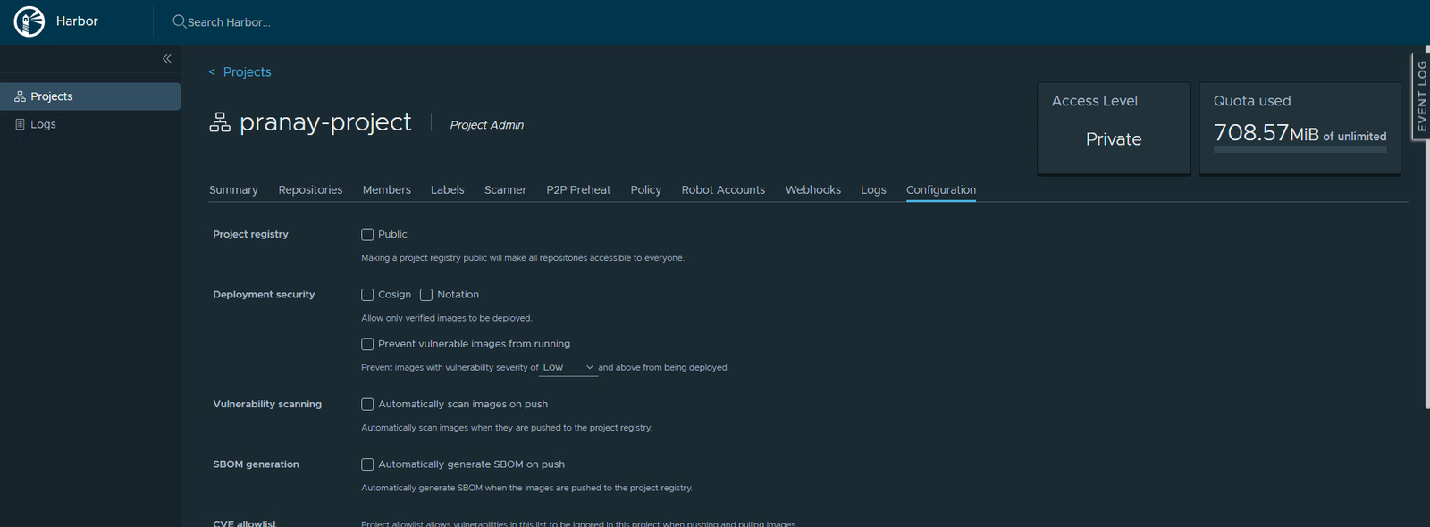 The Configuration tab with the prevent rule unchecked